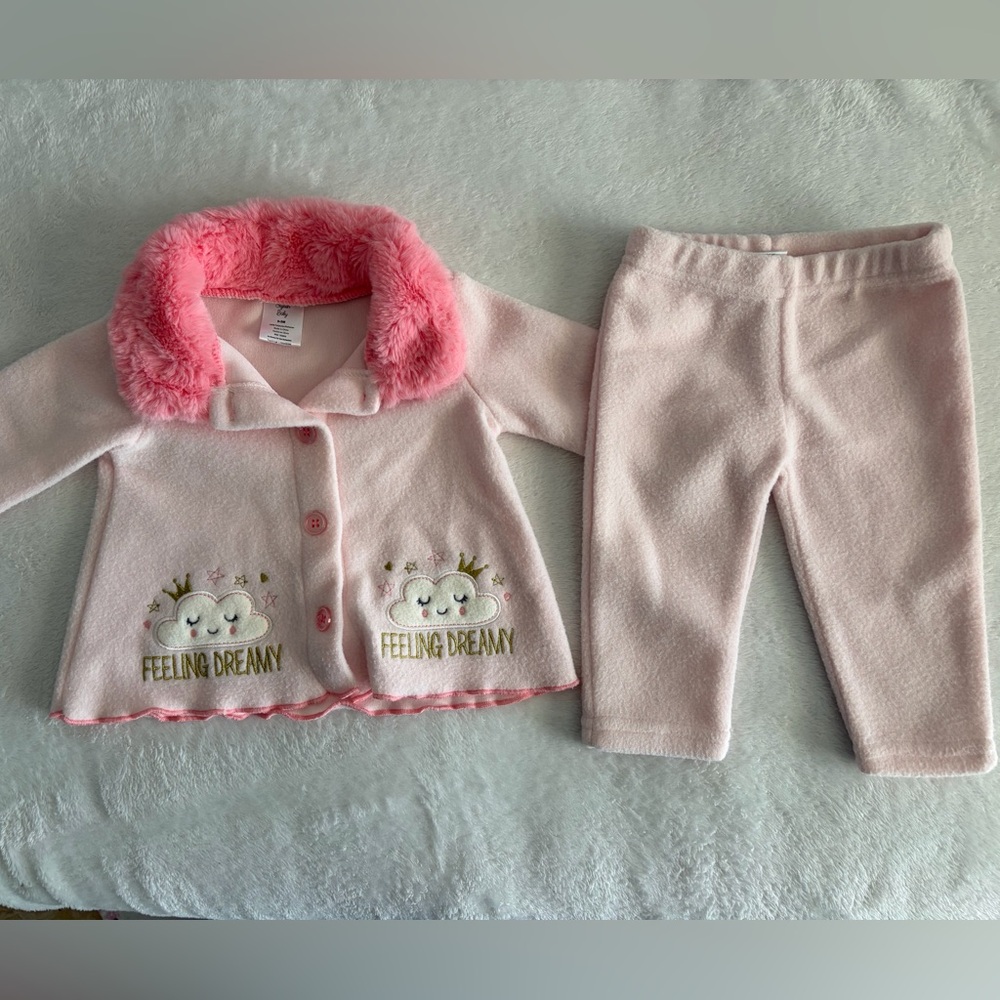 Cozy Pink Kids Pajama Set with Furry Collar